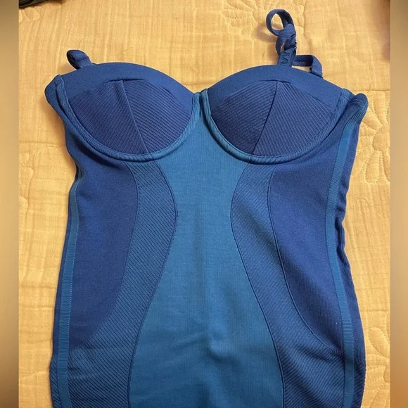adidas ivy park blue dress adidas x IVY PARK Blue Latex Full-Zip Dress adidas x IVY PARK